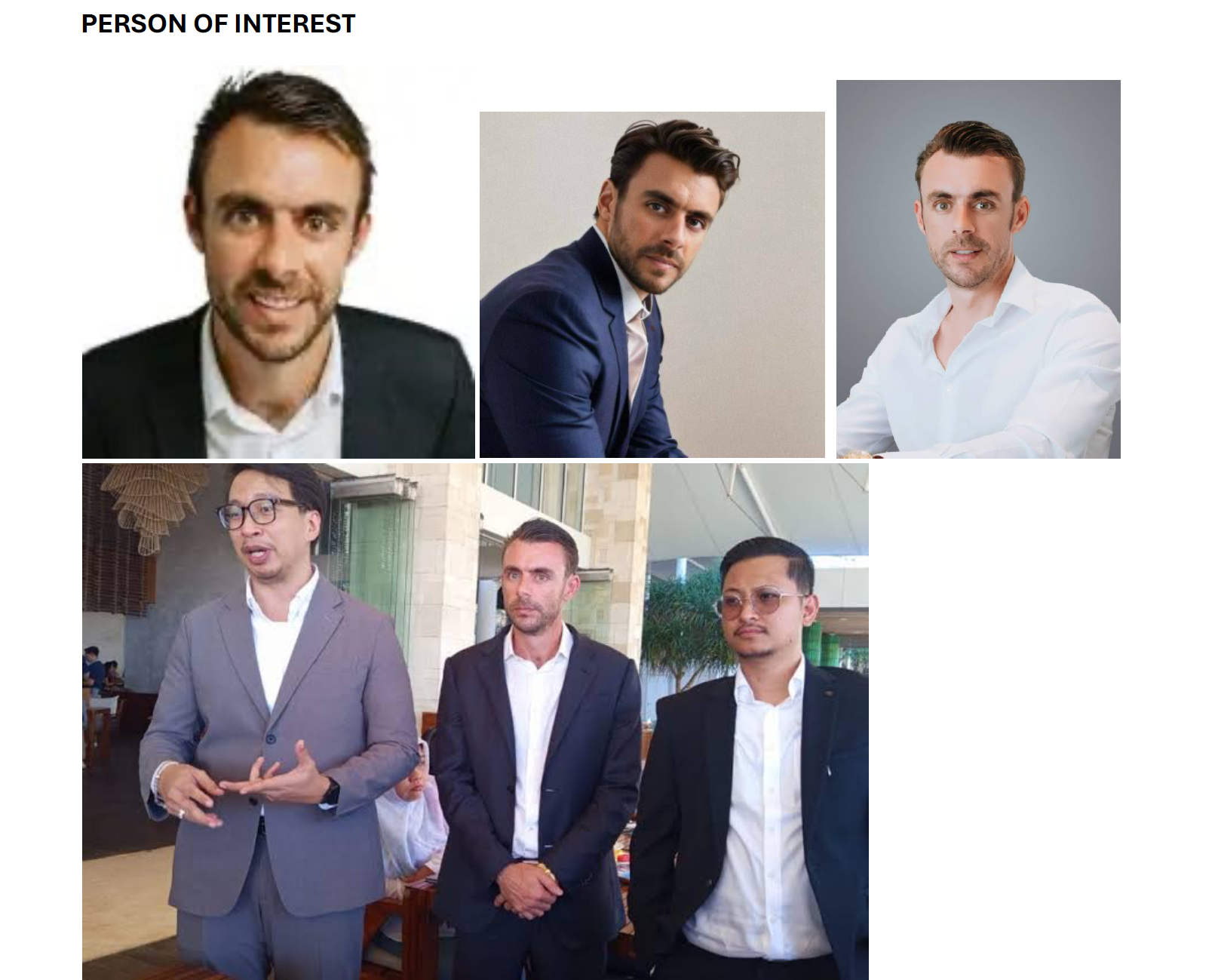 Adrian James Campbell — Person of Interest photo collage, associated with Kinnara Capital and Kinnara Asia